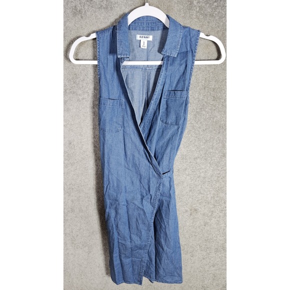Old Navy Dresses & Skirts - Old Navy Wrap Tank Dress Womens Sz XS Blue Chambray Denim Medium Wash Sleeveless